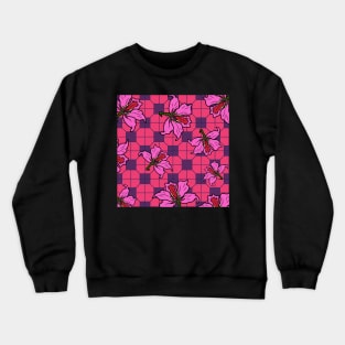 Bauhinia Flower with Deep Pink Tile Floor Pattern - Summer Flower Pattern Crewneck Sweatshirt